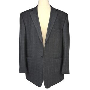 OSCAR DE LA‎ RENTA VTG Charcoal Grey Windowpane Pure Virgin Wool Mens Blazer 48R